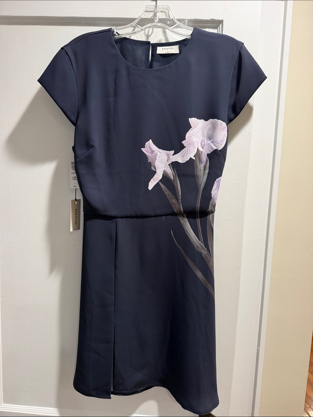 Babaton Navy Dress with Pale Lilac Floral Print